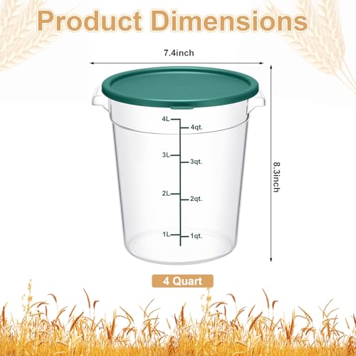 Suclain 4 Pcs 4 Qt Food Storage Container Bucket with Lids Clear Proofing Containers for Dough Rise Bread with Scale Handle Round Flour Commercial Storage Bucket for Home Restaurant Food(Multicolor) - color: Multicolor