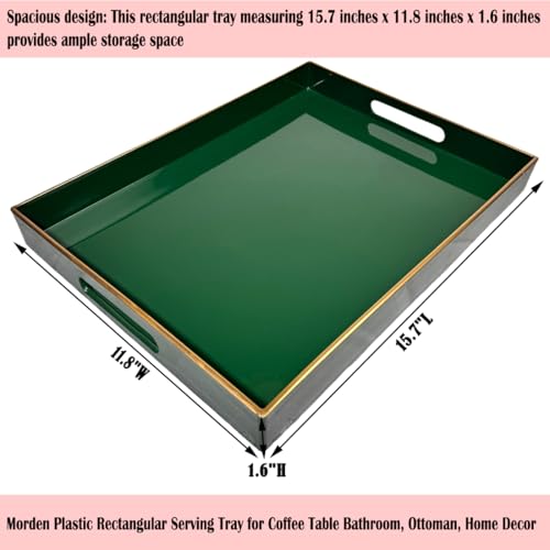 Large Green Rectangular Decorative Tray – Plastic Serving Tray with Handles for Coffee Table, Ottoman, Living Room, 15.7” x 11.8” x 1.6 - color: Large Green Rectangular, size: 15.7" x 11.8" x 1.6" Rectangular