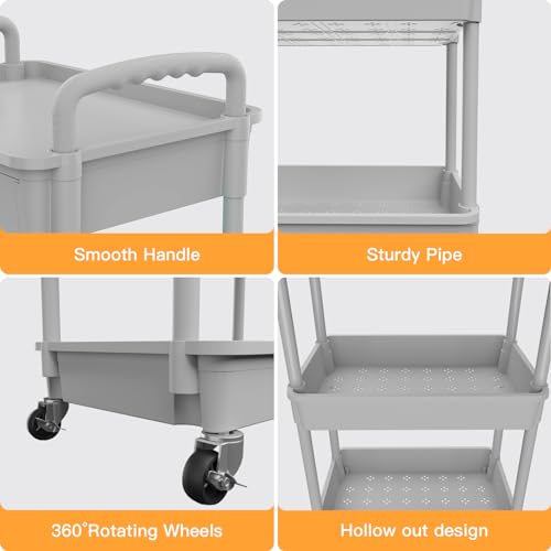 5 Tier Rolling Utility Cart with Drawer,REBECAT Utility Cart Made of Multifunctional Storage Organizer Tool for Kitchen,Bathroom,Living Room,Office(Gray) - color: Gery