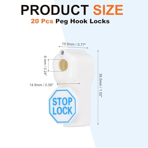 20Pcs Peg Hook Locks (6mm) PC Magnet Anti-Theft Pegboard Display Hook Locks Security Red Stop Tools, Fits Retail Shop/Shopping Center/Garage Tools, White - color: White, size: 6mm