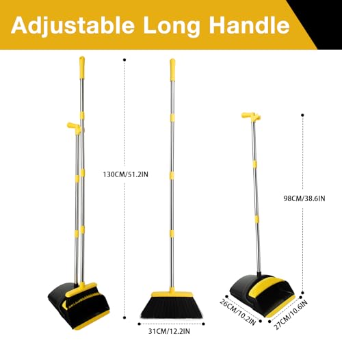 Broom and Dustpan Set,Long Handle,Black Yellow - color: Black Yellow 1-pack