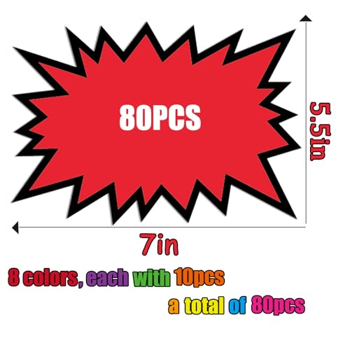 5.5x7In Fluorescent Starburst Signs 80Pcs Retail Garage Sale Price Tags - color: 5.5x7in 80pcs