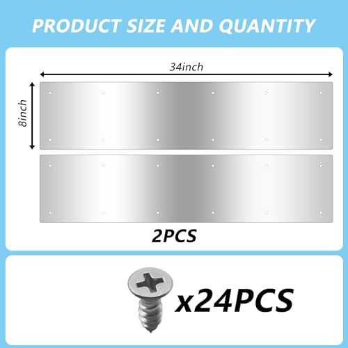2pcs 34×8Inch Aluminum Door Kick Plates for Exterior Doors – Decorative Protection to Prevent Damage from Kicking – Stylish and Durable Door Kick Plate(Silver) - color: 34"x8"-2pack-Silver