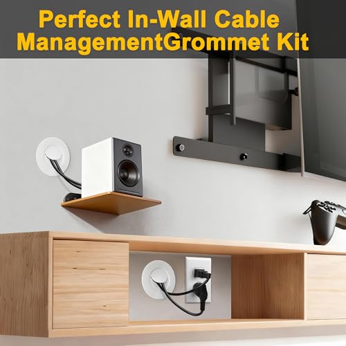 ZhiYo in-Wall Cable Management Kit for TV, White TV Cord Hider for Wall Mounted TV, Behind Wall Cord Concealer Kits with 4 Cable Pass Throughs and 1 Hole Saw Drill Attachmen - color: White, size: 4 Pack