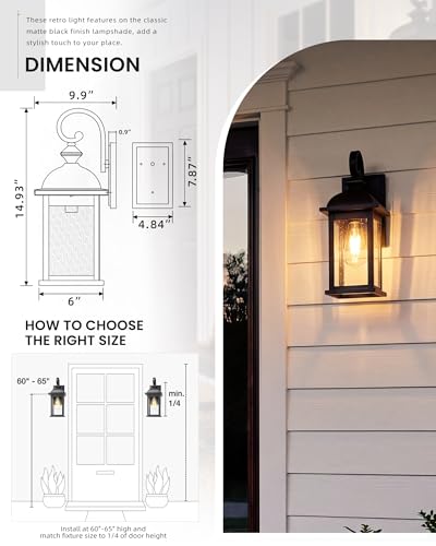 FEMILA Exterior Wall Sconce, 2 Packs Outdoor Waterproof Wall Lights Fixture, E26 Socket Wall Lantern for Porch, Anti-Rust Matte Black Finish with Seeded Glass Lampshade, 4FD54B-2PK BK - color: Matte Black, Seeded Glass, size: 15", 2 Pack