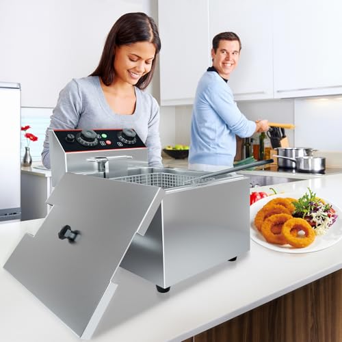 Commercial Deep Fryer with Basket, 12L Electricity Countertop Fryer Stainless Steel, 1800W Professional Food Fryer with Thermostat for Restaurant & Home, Large Capacity 12.7QT Oil Fryer, 120V - size: 11L single cylinder single screen