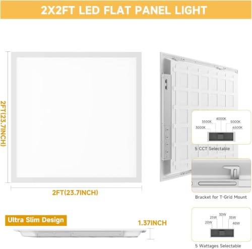 12 Pack 2x2 LED Flat Panel Lights with 5CCT Selectable, 4800LM, ETL - size: 2x2FT 12PACK