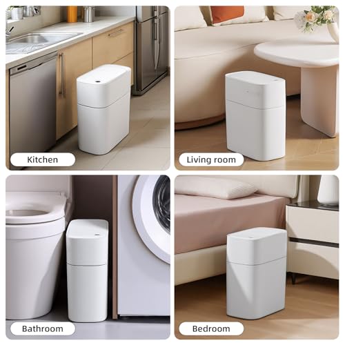JUDRDO 3.5 Gal Slim Touchless Bathroom Trash Can, Automatic Diaper Pail - color: White-n21