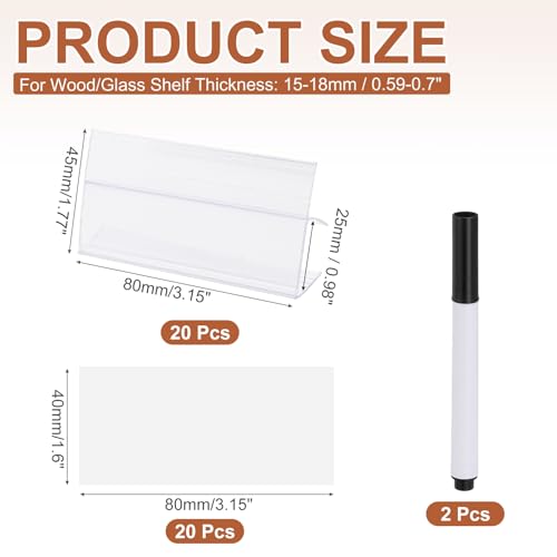 PATIKIL 3.1" x 1.8" Wire Shelf Label Holder, 20 Pack Reusable Plastic Price Tag Display Clip for 0.79" to 0.98" Thick Shelves with Paper Inserts Pens for Home Market Store, Clear - size: 3.1" x 1.8"(0.79-0.98)