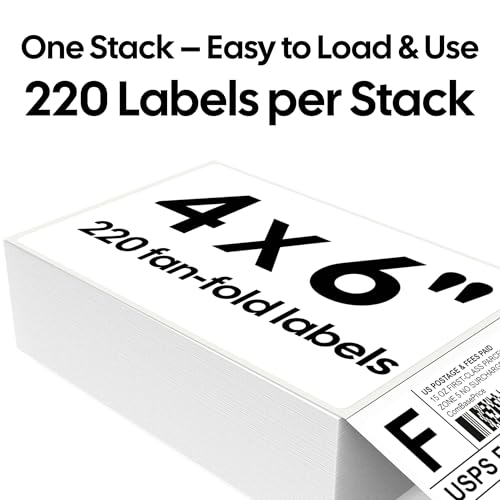 4x6 Thermal Labels, 220 Fanfold Labels, Perforated & Strong Adhesive, Compatible with Direct Thermal Printers for USPS UPS FedEx DHL Address Shipping Label - size: 4x6*220