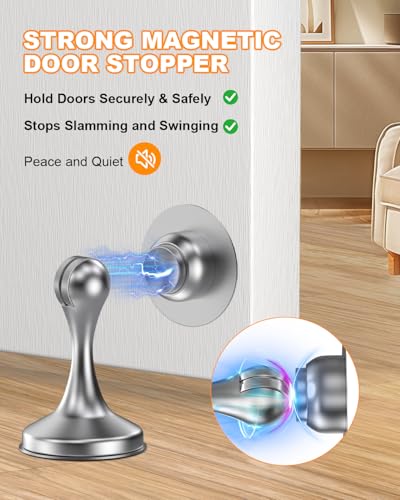 Crosize Magnetic Door Stoppers 8 Pack, Stainless Steel Door Stops, Silver - color: Silver, size: 8 Pack
