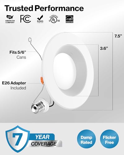 Sunco 90 Pack 6 Inch Retrofit LED Recessed Lights, 5CCT, 13W=100W Dimmable - size: 6 Inch (90 Pack)