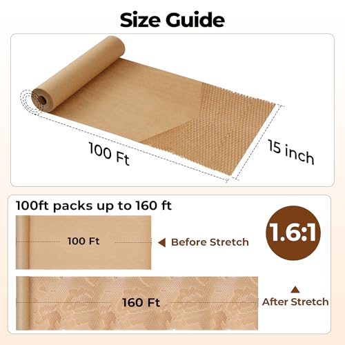 Tera Honeycomb Packing Paper Eco-Friendly: 15" x 100' for Moving Packing - size: 15"x100ft
