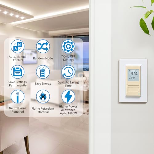 Ortis 7 Day Programmable in-Wall Timer Switch, Sunrise Sunset Timer, Digital Timer with 3 Modes & 49 Programs, LCD Display for Lights and Fans, Neutral Wire Required, Light Almond - color: Light Almond