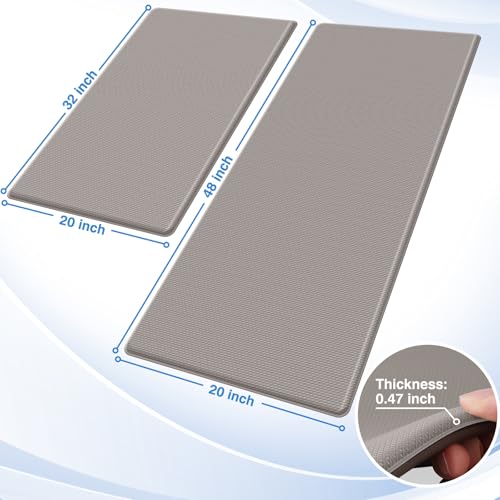 StepRite Kitchen Mats for Floor, 2-Piece Anti-Fatigue Kitchen Rugs, Khaki - color: Khaki, size: 20" x 32"+20" x 48"-0.47 inch