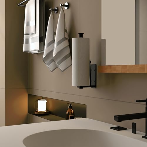 Under Cabinet Paper Towel Holder, One-Hand Tear Paper Towel Holder, Black - color: Black