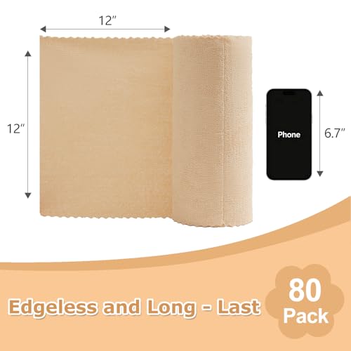 Jessy Home 80 Pack Microfiber Cleaning Cloth Roll Reusable Paper Towels 12"x12" Tear Away Cloth, Microfiber Towels for Cars, Wash Cloths, Lint Free Rags for House, Kitchen,Window,Cleaning Supplies - color: Apricot Yellow