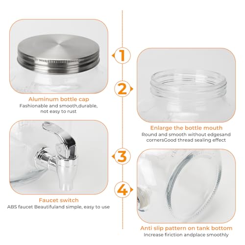 2 Pack 1 Gallon Glass Drink Dispensers with Stand, Ice Core, Spigot - size: 2 Pack 1 Gallon with Aluminum lid