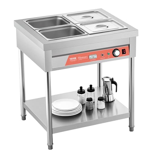 VEVOR 4-Pan Commercial Food Warmer, 4 x 1/2 Pans Electric Steam Table, 1500W Professional Buffet Catering Food Warmer with Undershelf, Stainless Steel Server for Restaurant Party Hotel - size: 4-Pan
