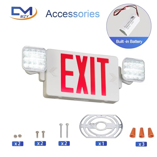 Red LED Exit Sign Emergency Light Combo, UL Listed Battery Backup - color: Red, size: 2 Pack
