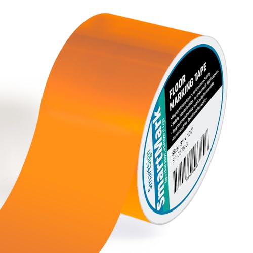 SmartSign Orange Floor Marking Tape, 3" Wide x 100' Long Roll, Durable Polyester, Laminated Protection - Non-Abrasive, Adhesive Safety Tape for Warehouses, High Traffic/Forklift Areas, Removable - color: Orange, size: 3"