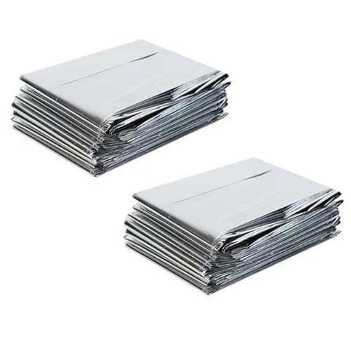 2 Pack Emergency Mylar Thermal Blankets - Space Blanket Survival Kit for Camping, Hiking, Marathons & First Aid, Compact Reflective Blankets for Bug Out Bags & Outdoor Adventures