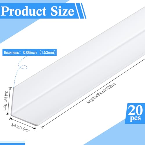 Sasylvia 20 Pcs Wall Corner Guard, 3/4 X 48 Inches, White, Vinyl - color: White, size: 3/4 x 3/4 x 48 Inches