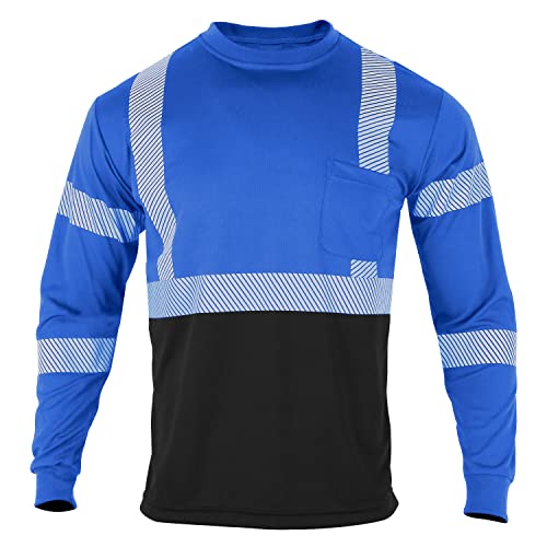 VENDACE Safety Reflective High Visibility Long Sleeve Shirts Class 3 Hi Vis Construction Work T Shirts for Men - color: Royal Blue, size: X-Large