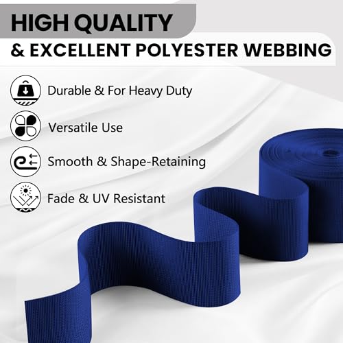 Polyester Webbing Strap 17+Colors – 1"&1.5"&2" – 10 Yards Heavy Duty Webbing Roll, Flat Webbing Strap for Indoor&Outdoor Gear, DIY Crafting, Repairing - color: Navy Blue, size: 1"-10yards