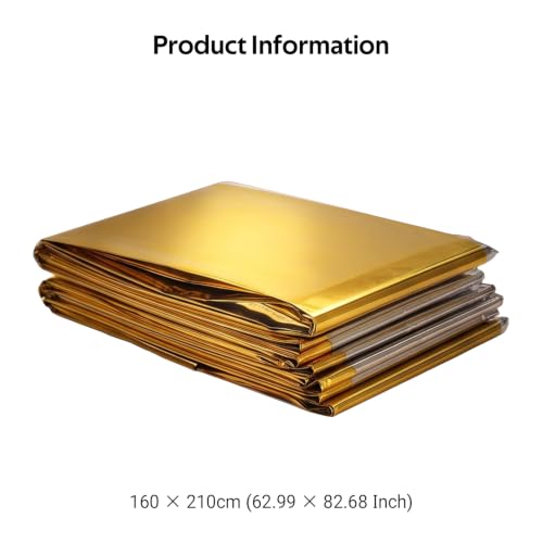 160 X 210CM Gold Silver Double Sided Thermal Space Blanket, Waterproof Windproof Emergency Survival Mylar Blanket for Camping Hiking Outdoor