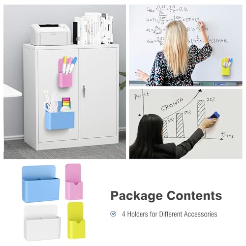 MoKo Magnetic Pen Holder Set, 4-Pack, Whiteboard Organizer, Assorted Colors - color: Blue/White/Pink/Yellow