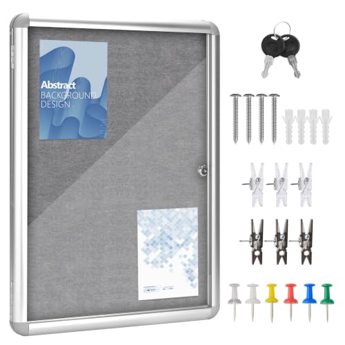 38"x28" Enclosed Bulletin Board Tamper-Proof Dispaly Case, Grey Fabric - color: Silver Frame / Grey Felt, size: 38" x 28"