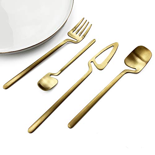 JASHII Honey Jam Spoon, Stainless Steel Mini Coffee Spoon, Teaspoon, 6-piece (Matte Gold) - color: Gold coffee spoon 6pcs, size: service 6