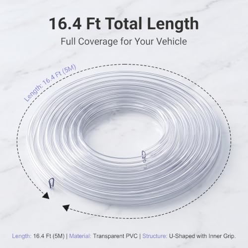 Car Door Edge Guard, 16.4 Ft U-shaped Scratch-resistant Protection Strip, Non-slip Flexible Cushioning Trim for Door Hood Trunk, DIY Cuttable Accessory for Cars Trucks SUVs (Transparent)