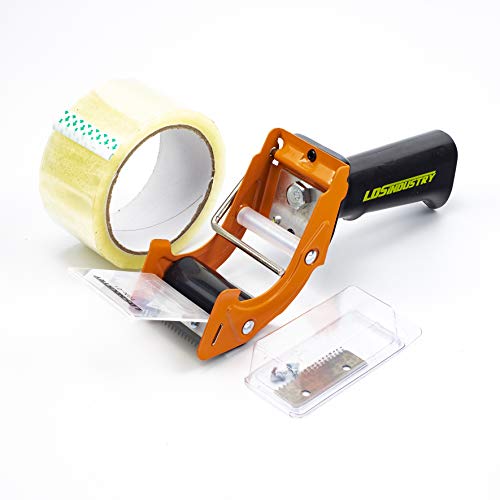 Rapid-Replace Packing Tape Dispenser Gun with Tape and Extra Blade, 2IN(50mm) Lightweight Ergonomic Industrial Handheld Tape Cutter for Carton, Packaging and Box Sealing (Orange)