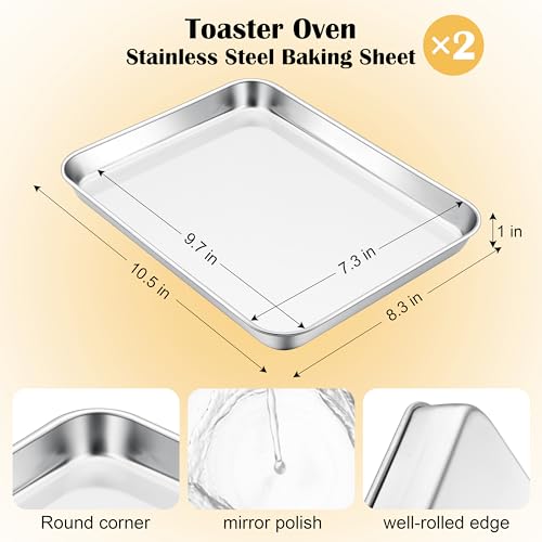 E-far 10.5” x8.3” Baking Sheet Set of 2, Stainless Steel Toaster Oven Tray - size: 10.5"x8.3"