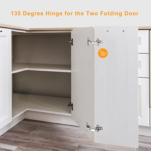 Chibery 4 Pack 2 Pairs 135° Lazy Susan Hinge, Full Overlay Concealed for Corner Kitchen Cabinet Replacement Hardware, Cupboard Folded, Folden Door - color: 135°, size: 4 Pack