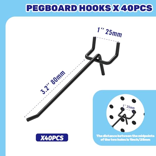 40Pcs 4" /100mm Stainless Steel Pegboard Display Hooks Bulk Set, Black Garage Organization Peg Wall Hook Metal Slatwall Panel Hook Fit 1/8 and 1/4 Inch Pegboard for Retail - color: Black, size: 4 inch/100mm