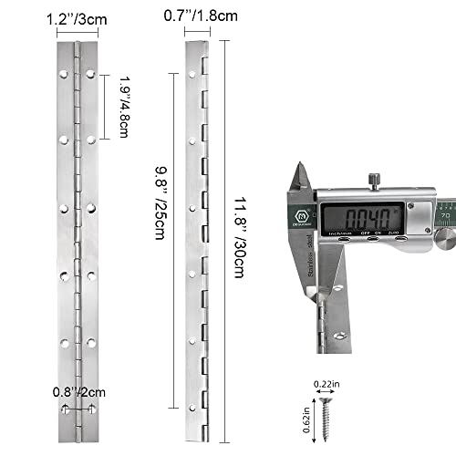 6 Pack 12 Inch Piano Hinge, Heavy Duty Continuous Hinge with Holes for Cabinets Boat Marine Door, 304 Stainless Steel 0.04" Leaf Thickness 1.2'' Open Width - size: 12 Inch