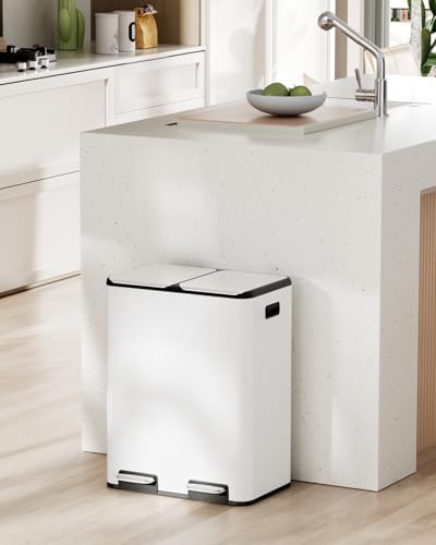 Arlopu 16Gal Dual Trash Can w/2 Built-in Box for Odor Control - color: White