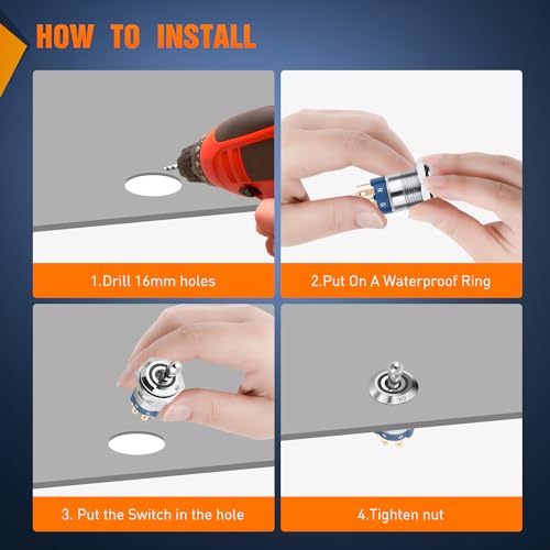 Nilight 3 Pack RGB Toggle Switch 12V Waterproof Stainless Steel Latching - color: 16mm RGB Toggle Switch