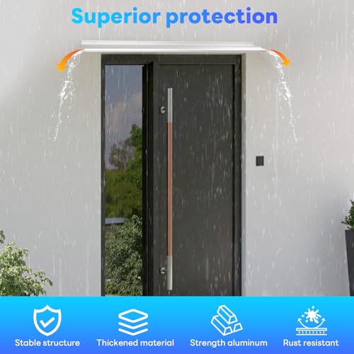 4" Extra-Wide Door Rain Drip Guard, 52" L Heavy Duty Aluminum Thickened Window Door Rain Deflector, Door Drip Cap, 0.8" Height Overhead Drip Edge (Silver) - size: 52in-Silver