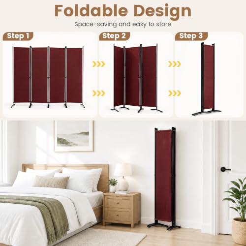 GIANTEX 4-Panel Room Divider, Folding Privacy Screen, 89" x 68", Mahogany - color: Mahogany, size: 89"W x 68"H (4 Panel)