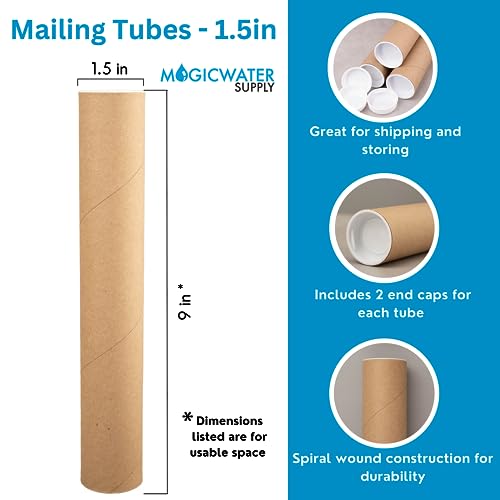 MagicWater Supply 1.5 x 9 Inch Kraft Mailing Tubes with End Cap - 1 Pack