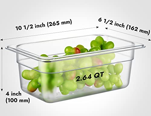 CURTA 6-Pack 1/4 Size 4" Deep NSF Polycarbonate Food Pans | Dishwasher & Freezer Safe Clear Container for Prep Tables, Buffet, Salad Bar, Commercial & Home Kitchen - color: 1/4 Size, size: 4" Deep