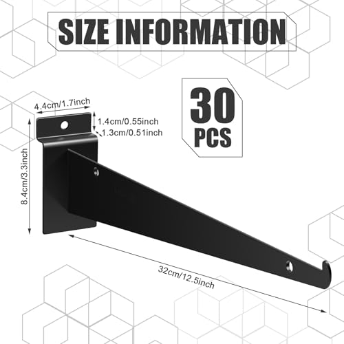 Oudain 30 Pcs 12" Slatwall Shelf Bracket with Lip Metal, Black - color: Black