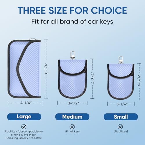 TICONN 2PK Faraday Bag for Car Key Fob, Anti-Theft NFC RFID Blocking Pouch - color: Blue, size: Large