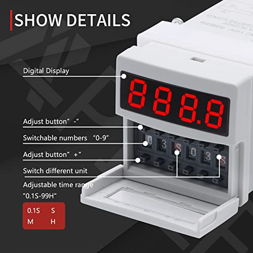 APIELE 110V AC Timer Relay Digital Display 0.1S-99H Delay Time Relay 8 Pin with Base Socket DIN Rail Mount YJ48S-S (Pack of 3) - size: 110V AC (Pack of 3)