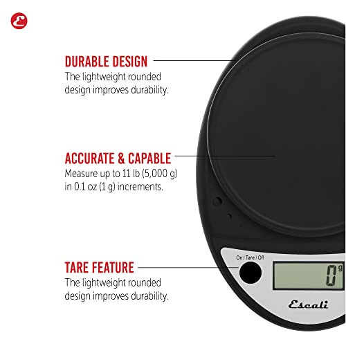 Escali Primo Digital Food Scale Multi-Functional Kitchen Scale and Baking Scale for Precise Weight Measuring and Portion Control, 8.5 x 6 x 1.5 inches, Black - color: Black