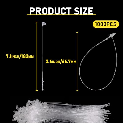 1000Pcs Hang Prices Tag Fasteners, 7 Inch Snap Lock Pins Plastic Tags for Clothing Mark Shoe Bag Jewelry Security Loop Fasteners Retail Store Supplies (Clear) - color: Clear 7 Inch 1000PCS